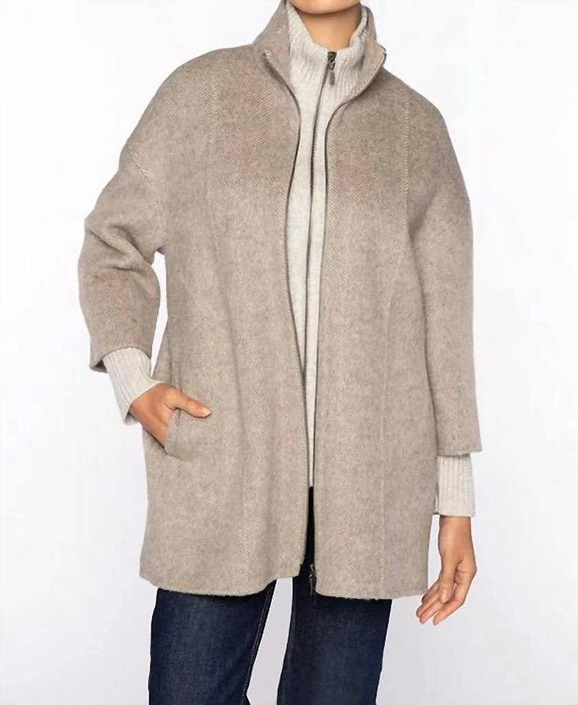 Kinross Kinross - Brushed Herringbone Zip Mock Coat