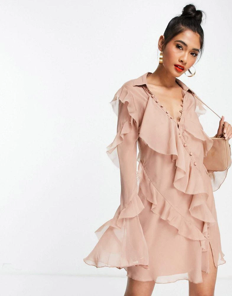 ASOS ASOS DESIGN bias cut ruffle shirt mini dress 4
