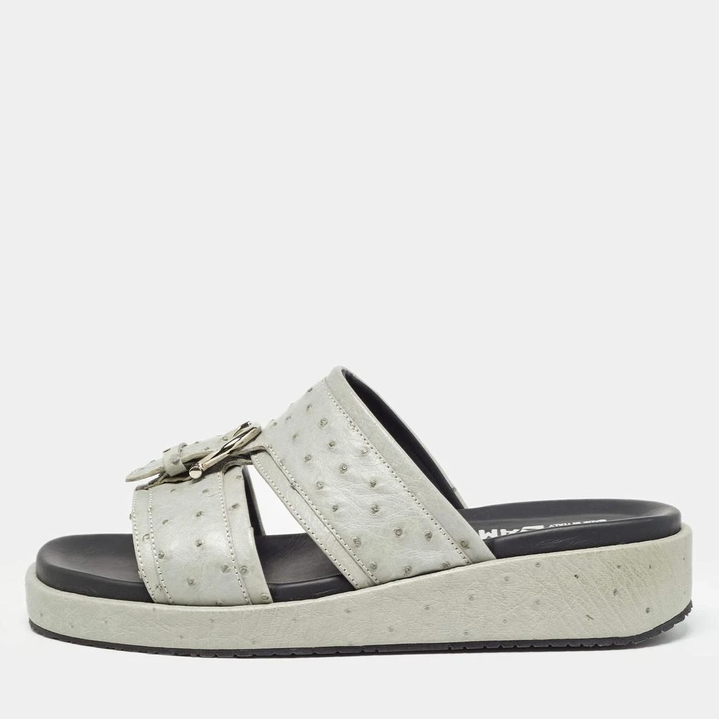 Salvatore Ferragamo Salvatore Ferragamo Grey Ostrich Lutfi Platform Slides Size 40.5 1