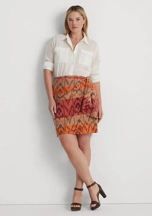 Ralph Lauren Plus-Size Geo-Motif Cotton-Linen Wrap Skirt 4
