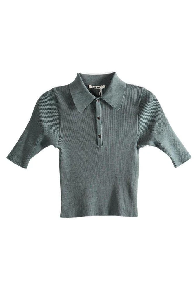 AURALEE Auralee High Gauge Rib Knit Polo Top