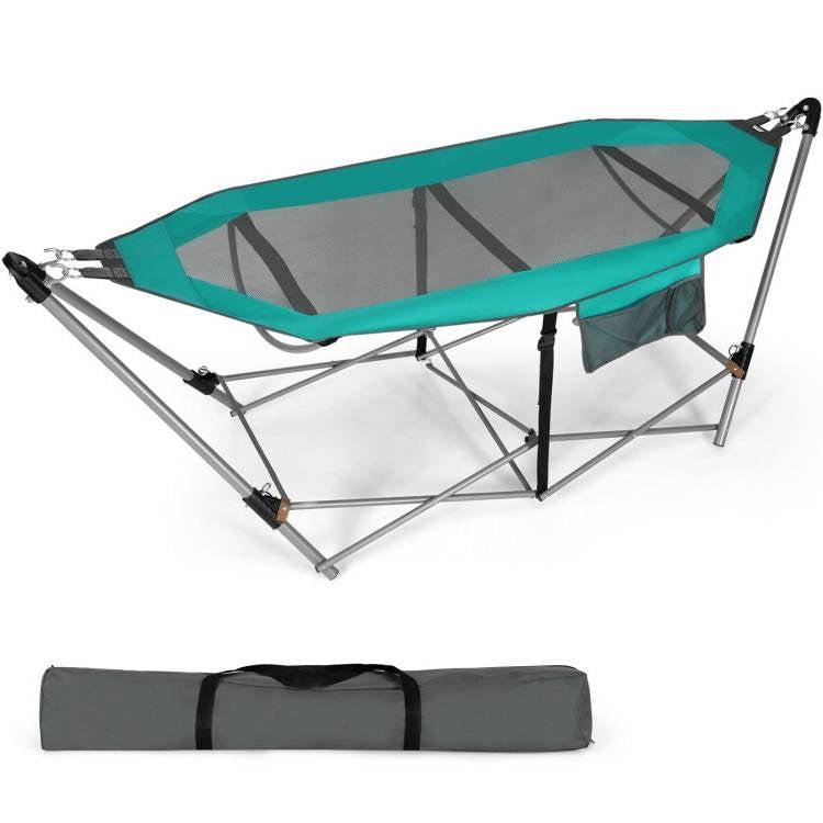 QuikFurn Green Portable Camping Foldable Hammock with Stand and Carry Case