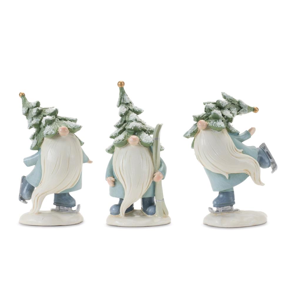 Melrose International Pine Tree Gnome with Skis and Skates (Set of 3) - Green, White