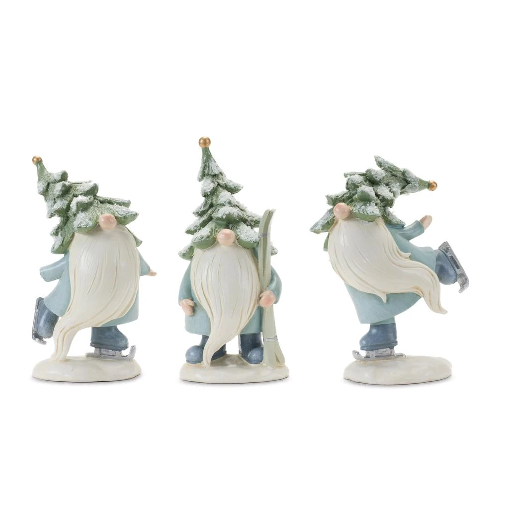 Melrose International Pine Tree Gnome with Skis and Skates (Set of 3) - Green, White 1