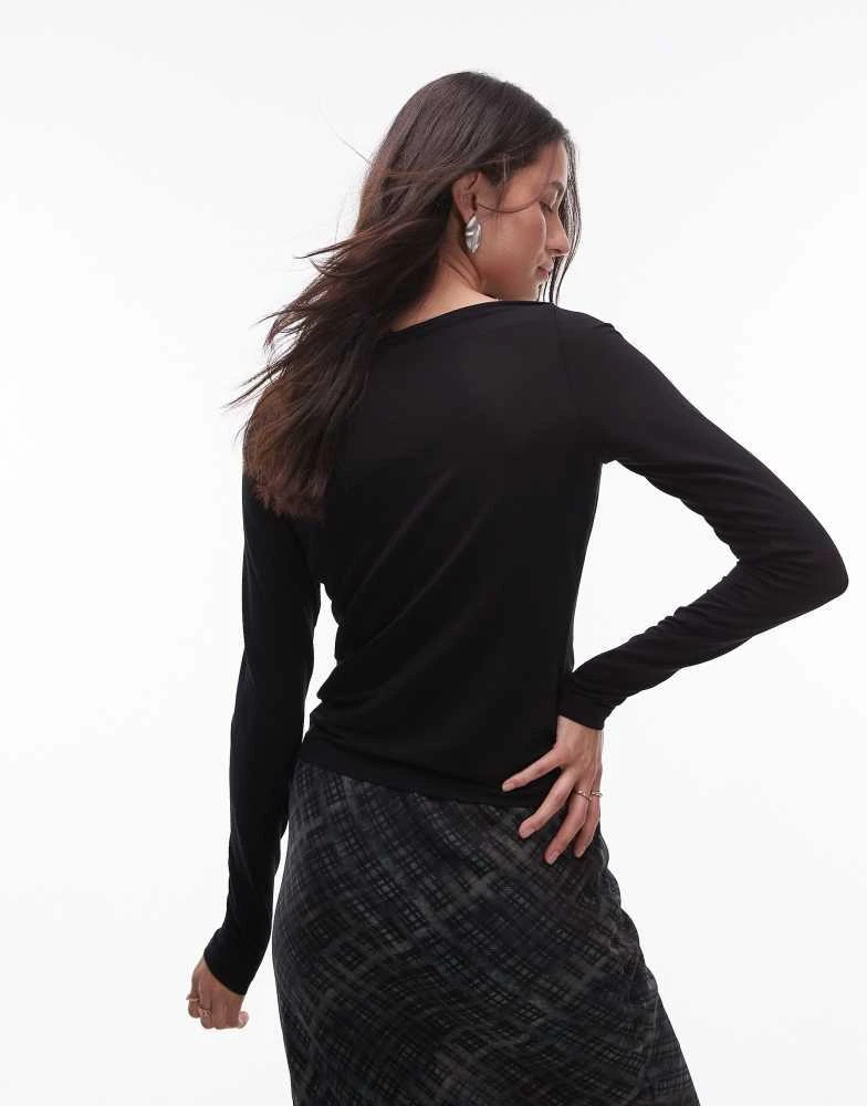 & Other Stories & Other Stories supersoft jersey ruche boat neck top with long sleeves in black 3