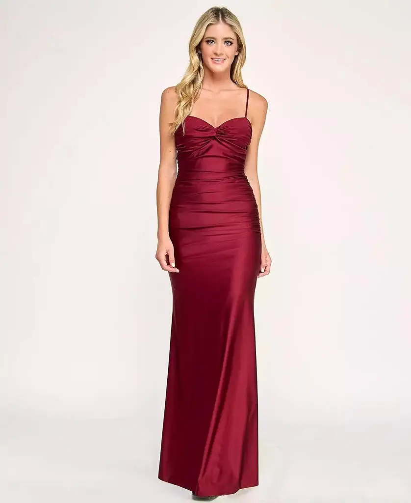 City Studios Juniors' Twist Front Tie Back Long Gown - Cabernet - M City Studios Juniors' Twist Front Tie Back Long Gown - Cabernet - M
