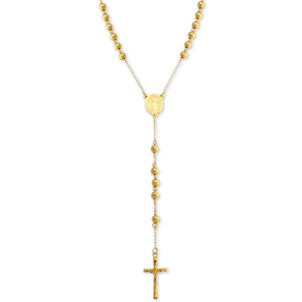 Macy's Men's Beaded Cross 28" Rosary Necklace in Yellow Ion-Plated Stainless Steel