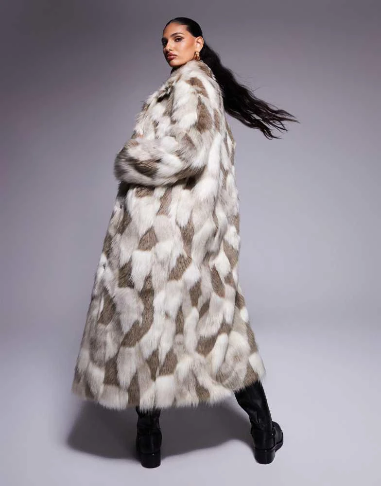 ASOS ASOS DESIGN longline patch faux fur coat in dalmatian 4