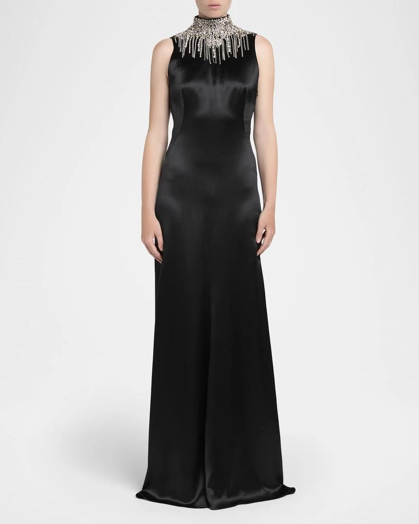 McQueen Chain Mail Turtleneck Satin Backless Evening Dress 2