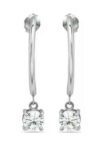 B.Brilliant Sterling Silver Polished Round Hoop CZ Drop Earrings