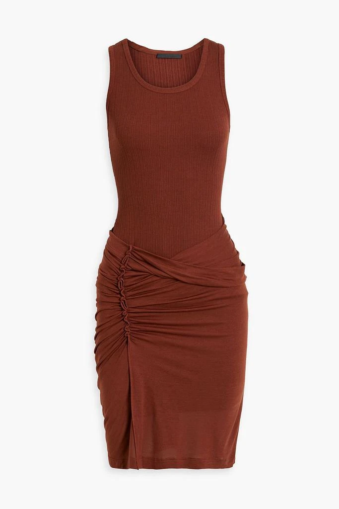 Helmut Lang Ruched knit-paneled jersey mini dress 1