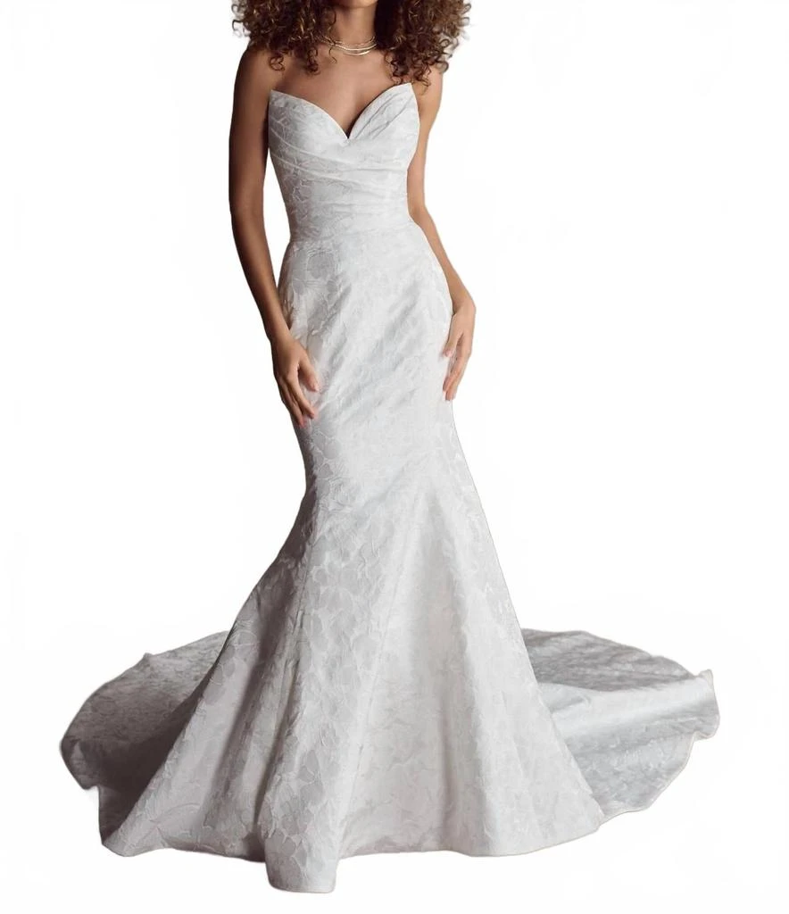 Maggie Sottero Hilo Strapless Pleated Jacquard Bridal Gown In Ivory