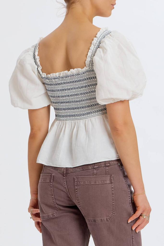 Something Navy Something Navy - Smocked Puff Shoulder Top