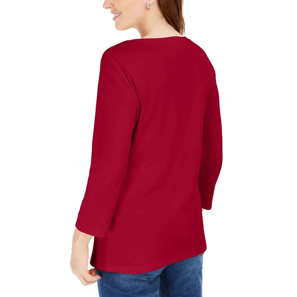 Karen Scott Petite 3/4-Sleeve Henley Shirt, Created for Macy's 2