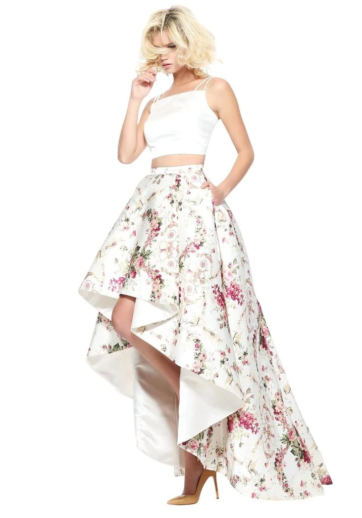 open lace back dress Sherri Hill 55547 - Floral Print Two Piece Prom Gown 6 / Ivory Print