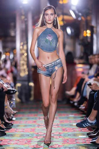 Alessandra Rich Crystal-embellished denim shorts 6