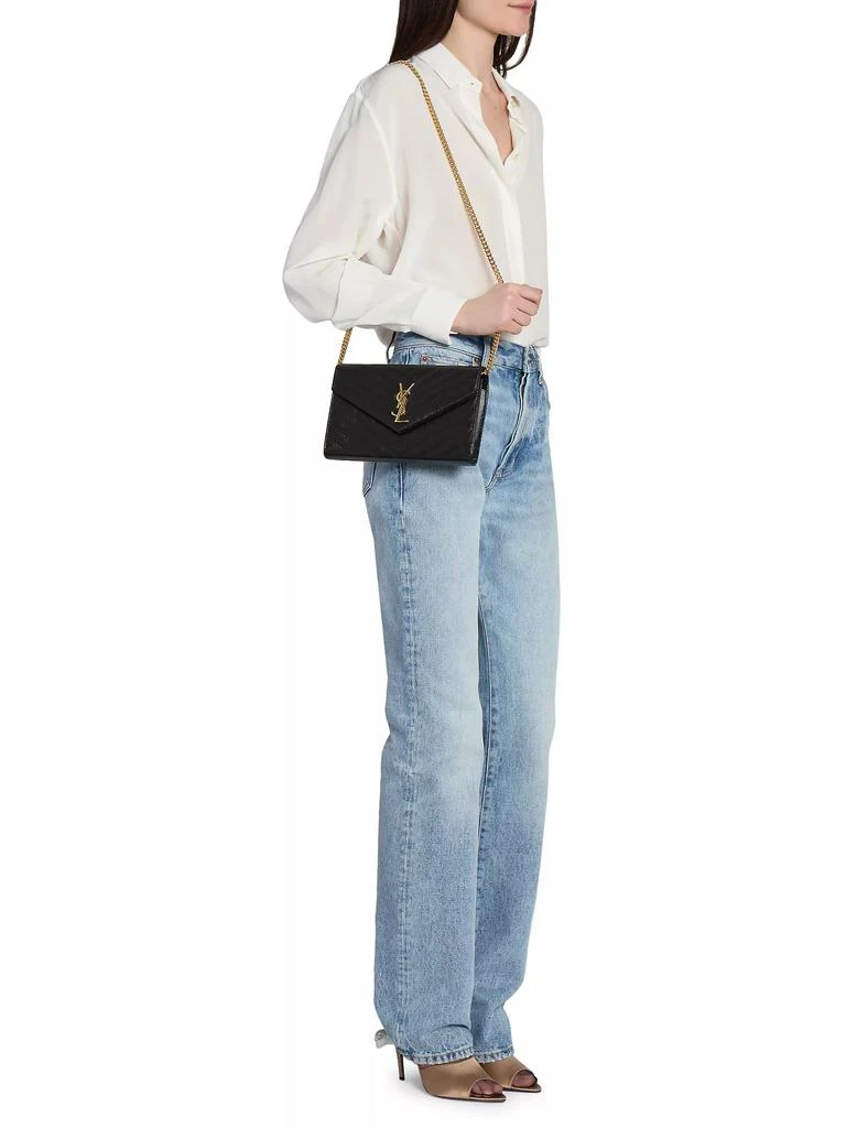 Yves Saint Laurent Classic Cassandre Chain Wallet in Grain De Poudre Leather 2