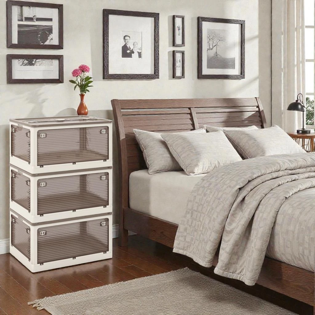 Hivvago Set of 3 Stackable Bins with Lids Featuring 5 Opening Options