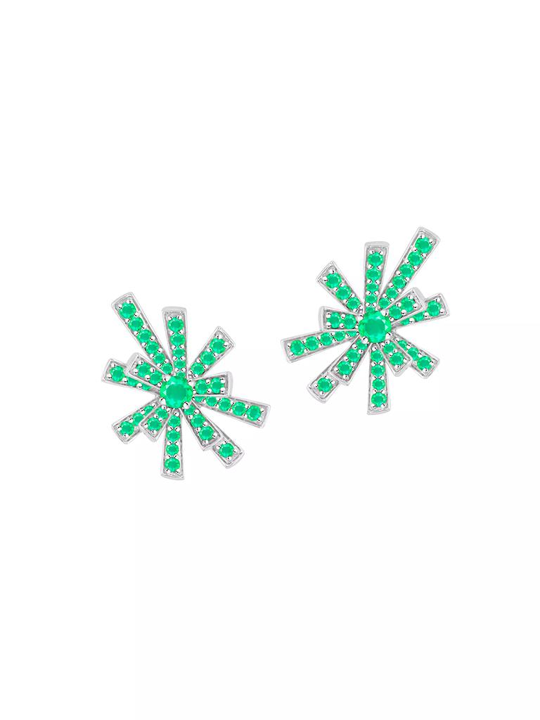 HUEB Tribal 18K White Gold & Emerald Stud Earrings