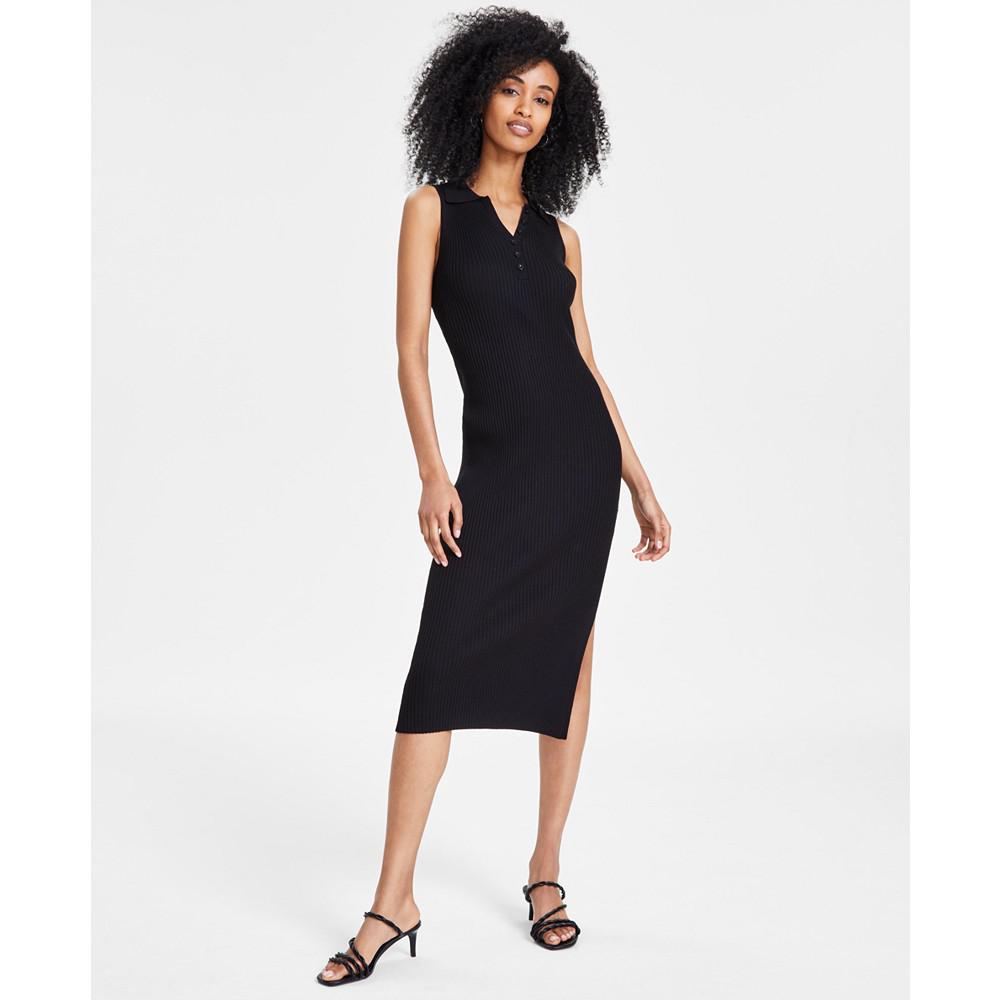 Calvin Klein Jeans Women's Sleeveless Ribbed Polo Midi Dress