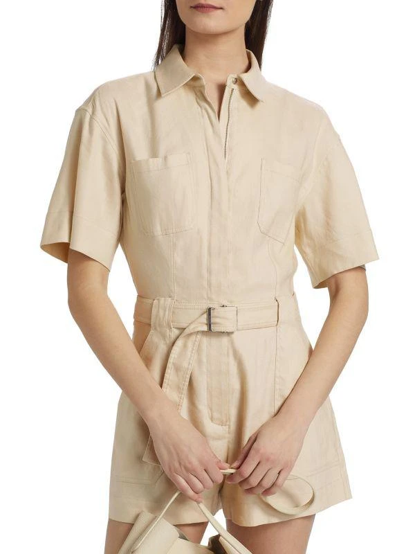 SIMKHAI Aspen Tie-Waist Linen-Blend Romper 4