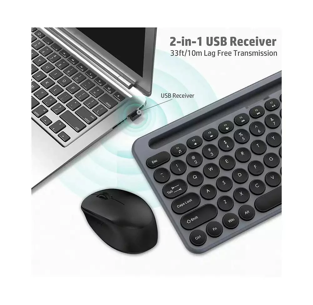 risokeys Wireless Keyboard And Mouse Combo - Full-Sized Ergonomic Keyboard With Holder, 2.4GHz Silent Cordless Set For Windows Laptop, PC, Desktop - Grey 4