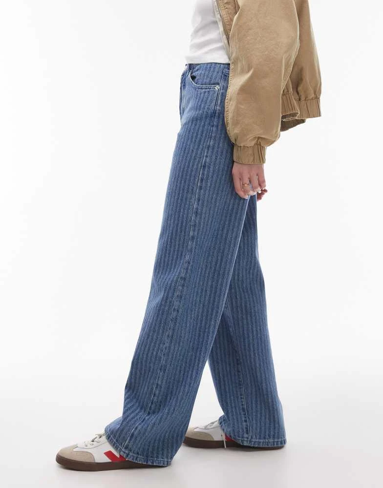 Topshop Topshop mid rise loose fit straight jean in mid blue stripe 3