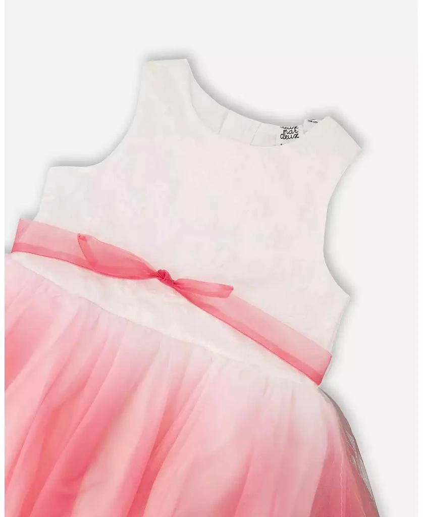 Deux par Deux Big Girls Bi-Material Pleated Mesh Dress White and Pink 3