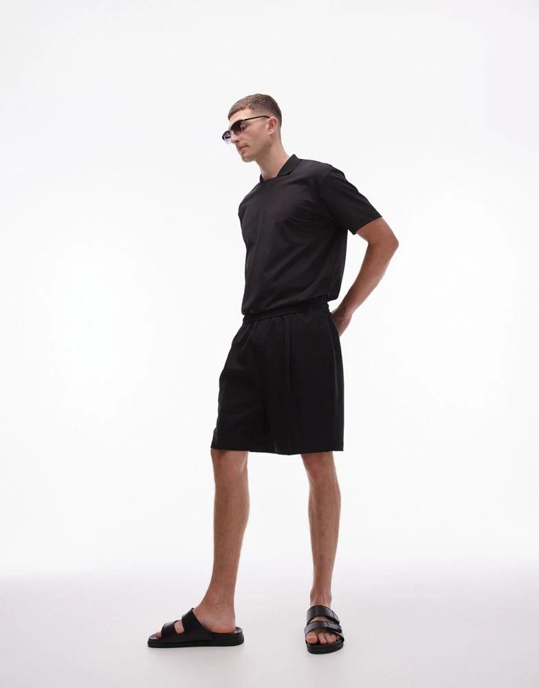 Topman Topman oversized fit retro polo in black 2