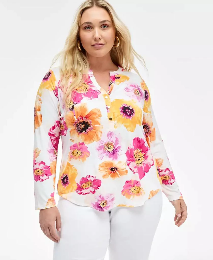 INC International INC International Concepts Plus Size Printed Split-Neck Top, Exclusively at Macy's 1
