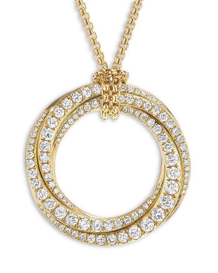 David Yurman Pavé Crossover Pendant Necklace in 18K Yellow Gold with Diamonds, 30mm