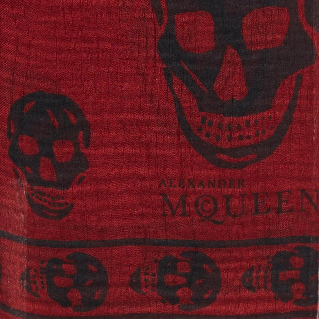 Alexander McQueen Alexander Mcqueen Red Skull Pattern Silk Square Scarf 2