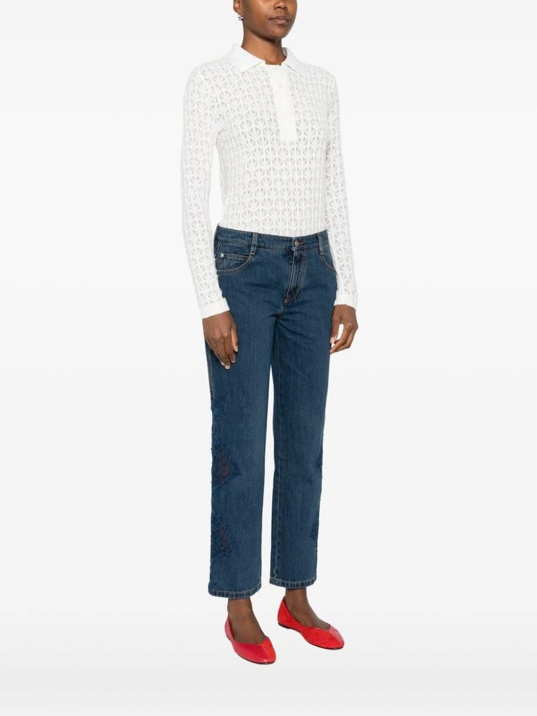 PINKO Long-Sleeve Bodysuit With Open-Knit Pattern And Polo Collar 4