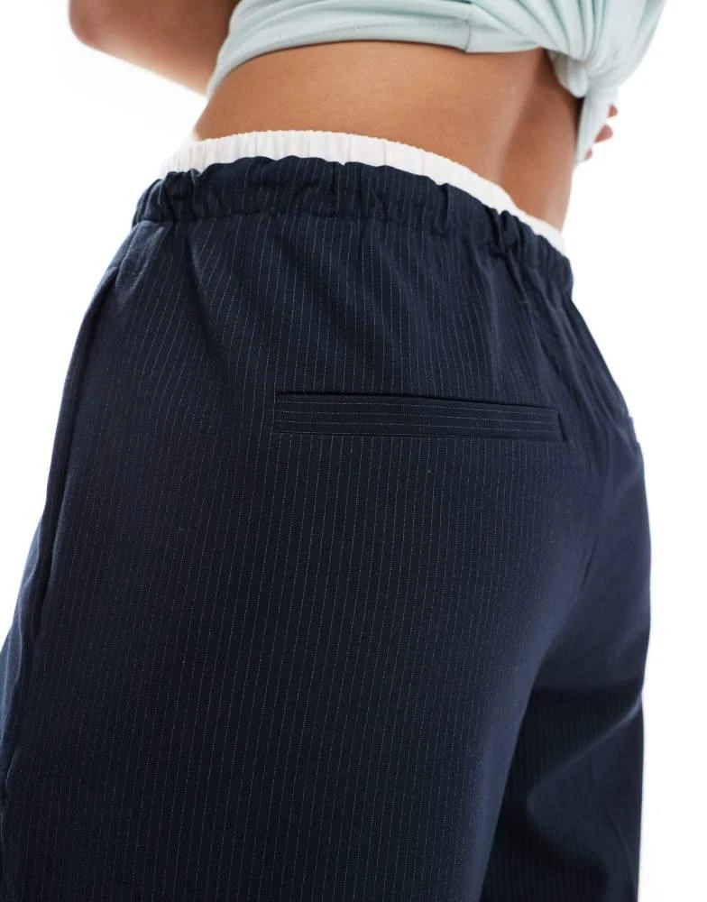 ONLY ONLY contrast waistband loose fit tailored trousers in navy pinstripe 5