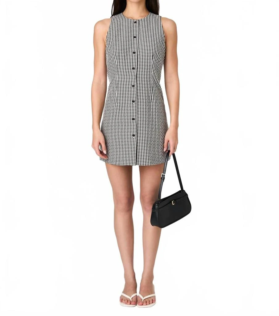 French Connection Gingham Sleeveless Mini Dress In Black/gingham 1