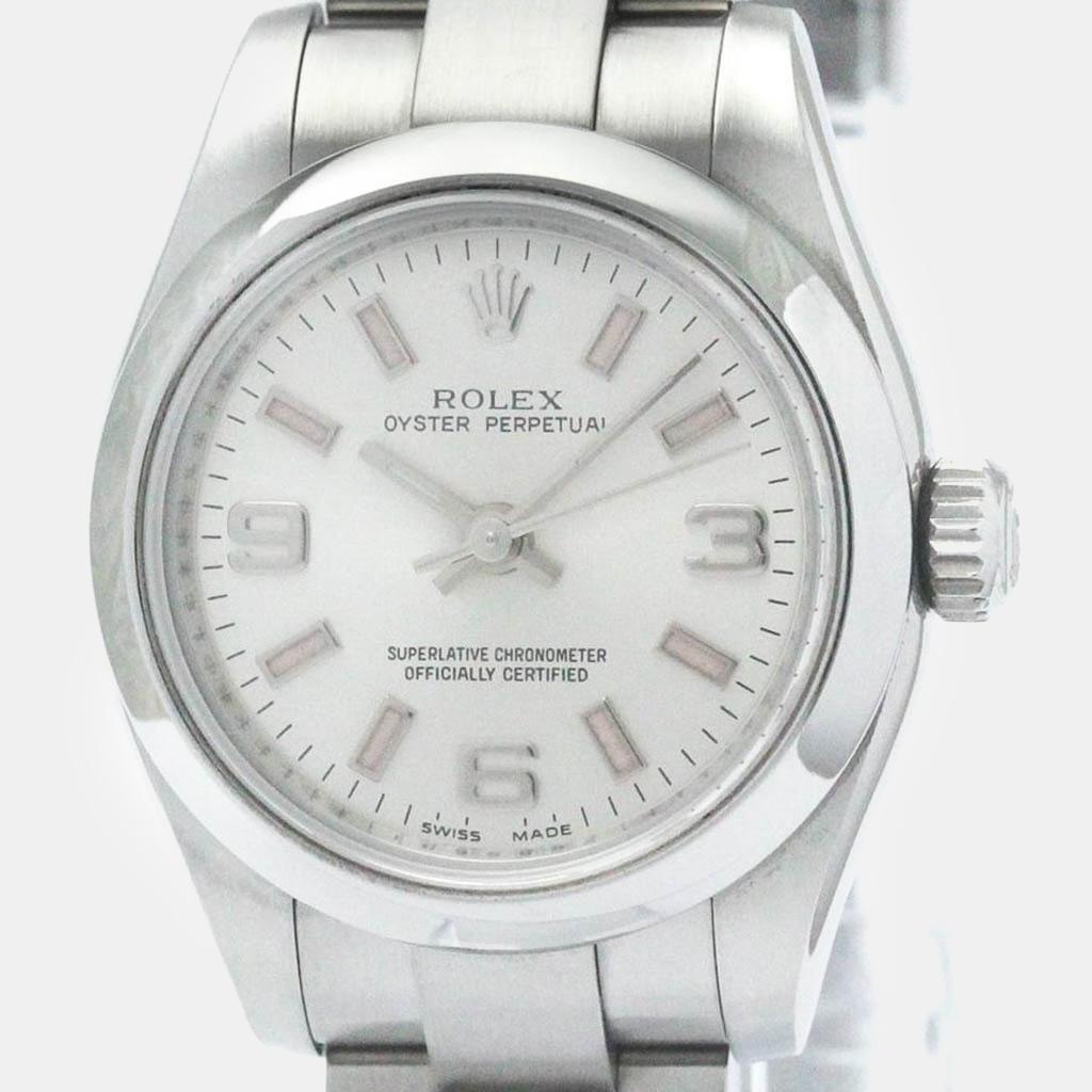 Rolex Rolex Silver Stainless Steel Oyster Perpetual Automatic Women's Wristwatch 26 mm