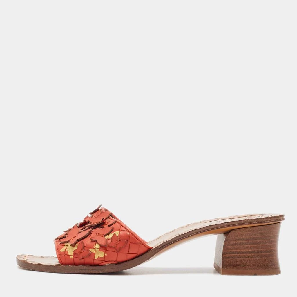 Bottega Veneta Bottega Veneta Orange Intrecciato Leather Butterfly Applique Ravello Sandals Size 38 1