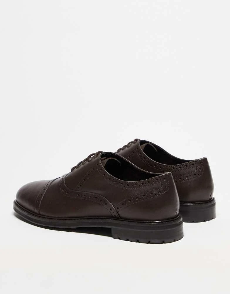 ASOS ASOS DESIGN lace up oxford shoes in brown leather with brogue detailing 4