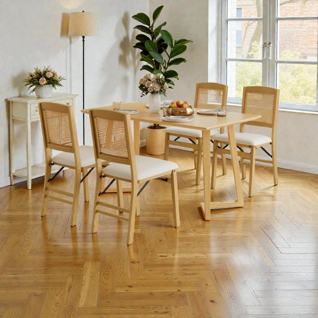 Hivvago Set of 4 Compact Foldable Dining Chairs with Linen Upholstery and Wooden Frame