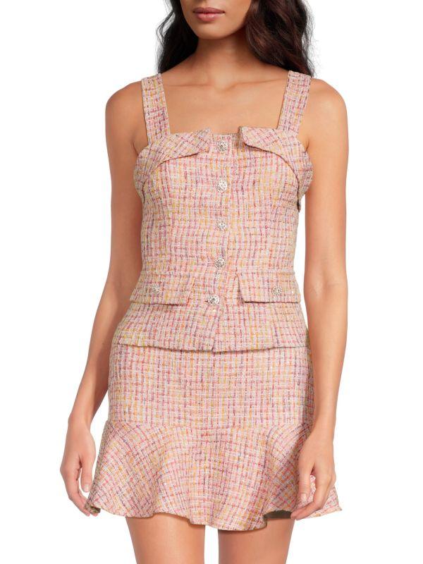 Lea & Viola ​Textured Tweed Button-Front Tank Top