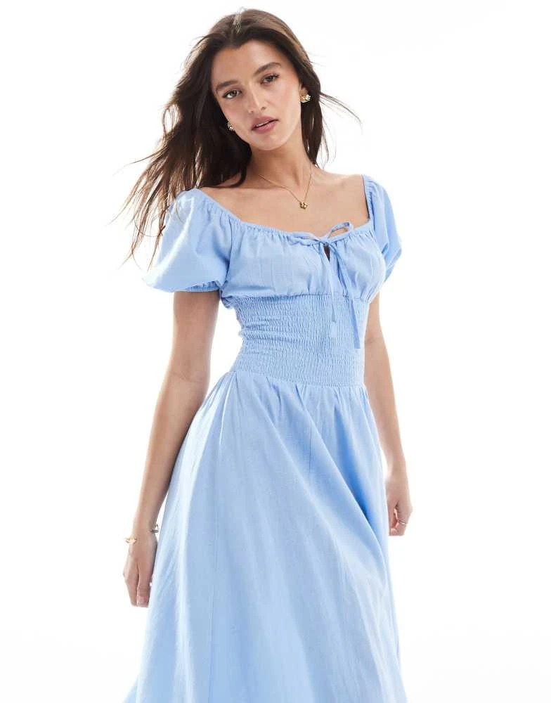 Esme Esmee Exclusive puff sleeve tie front maxi beach dress in blue -  Dresses & Skirts - BeyondStyle