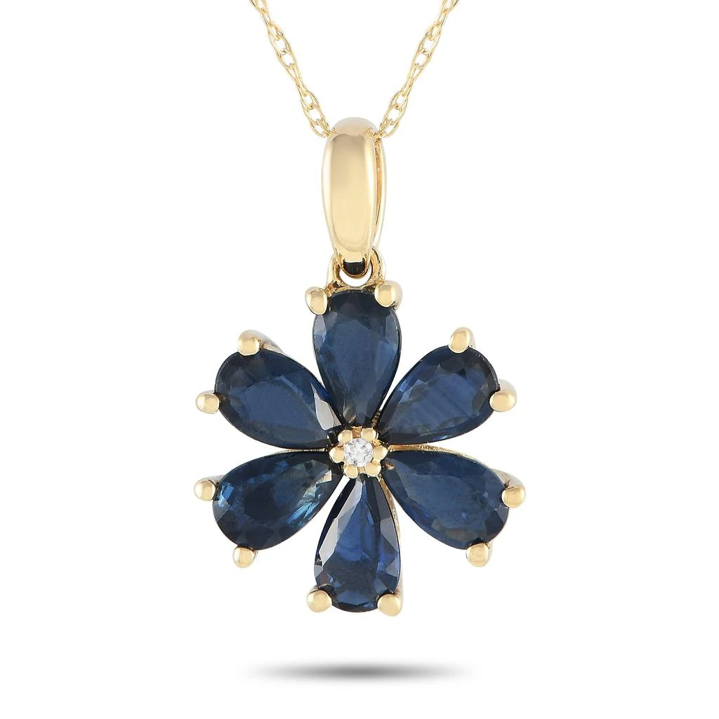 Non Branded 14K Yellow Gold 0.01ct Diamond and Sapphire Flower Necklace PD4-15845YSA 1