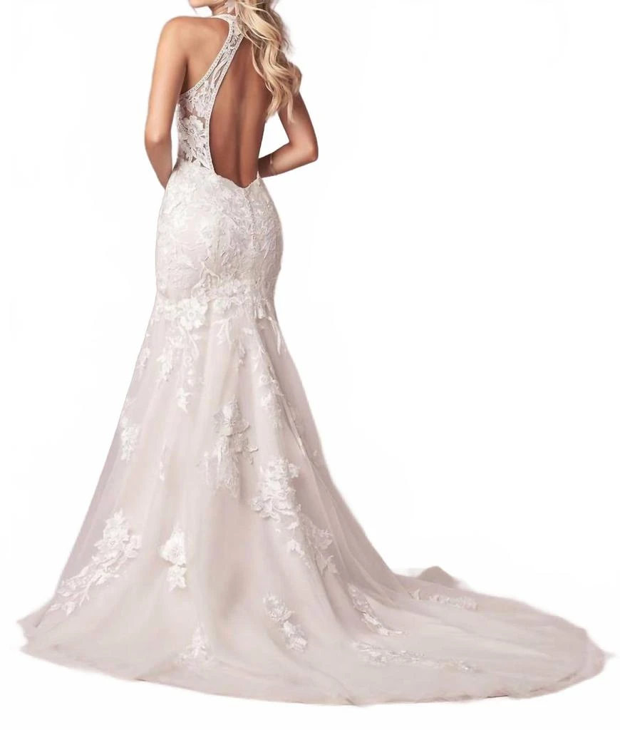 Rebecca Ingram Elizabetta Deep Illusion V-Neckline Gown In Ivory Over Misty Mauve 2