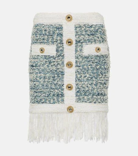 Balmain Fringed denim tweed miniskirt 1