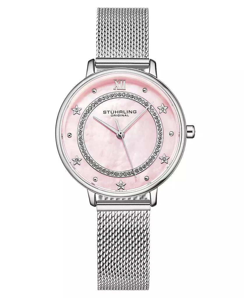 Stuhrling Women's Quartz Silver-Tone Mesh Strap Watch 34mm 1