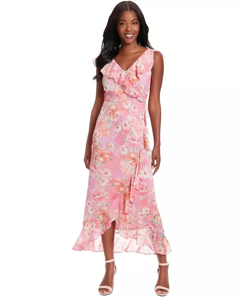 London Times Petite Short-Sleeve Chiffon Maxi Dress 1