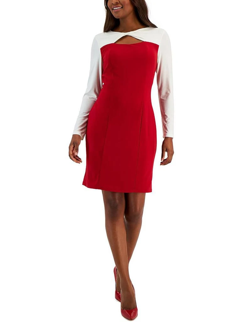 Kasper Womens Knot Neck Colorblock Sheath Dress 4
