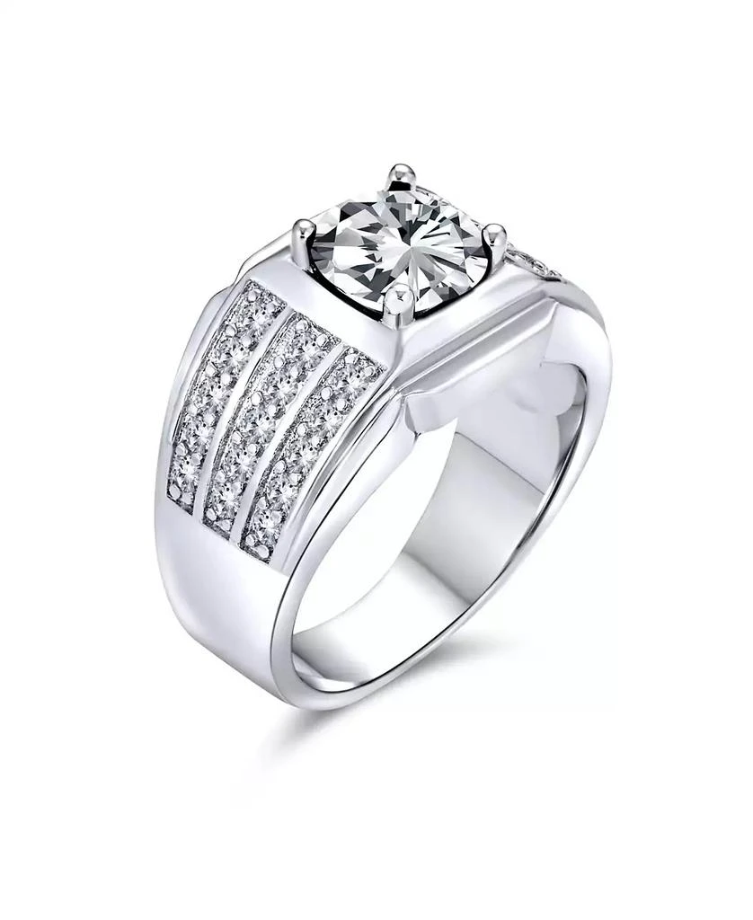 Bling Jewelry 3 Row Pave Band with 3CT Cubic Zirconia CZ Solitaire Statement Ring Silver Plated