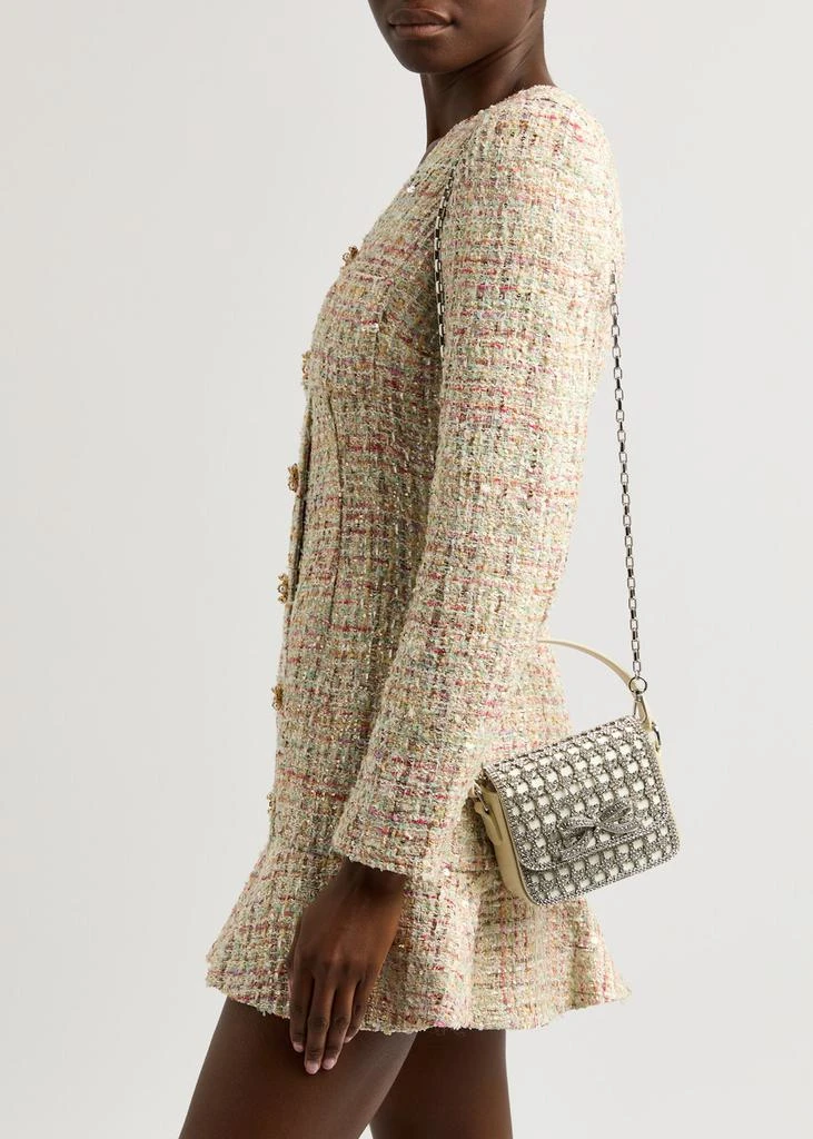 Self Portrait Micro crystal-embellished satin and leather top handle bag 5