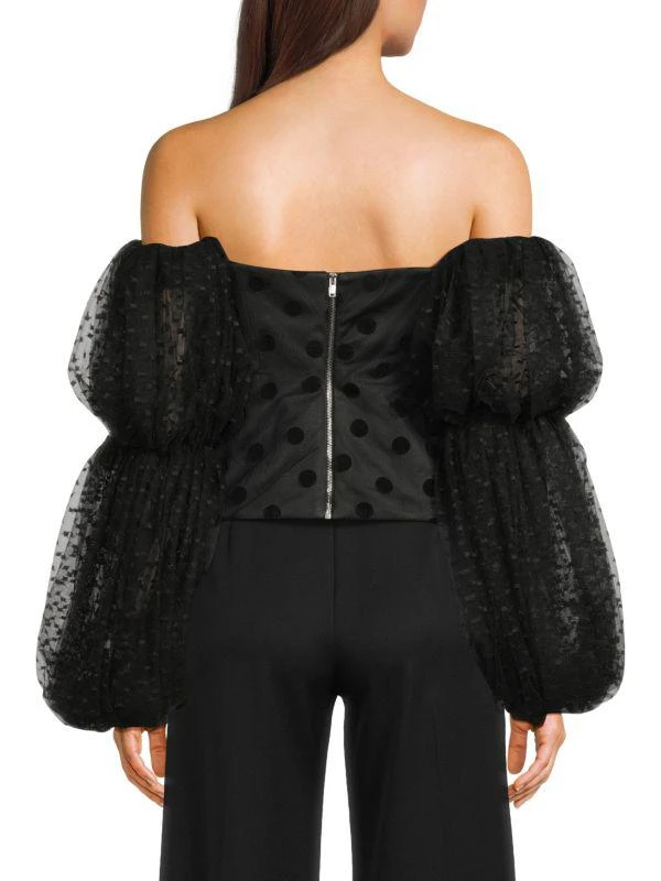 Stella McCartney Plumetis Trimmed Off-The-Shoulder Puff-Sleeve Top 2